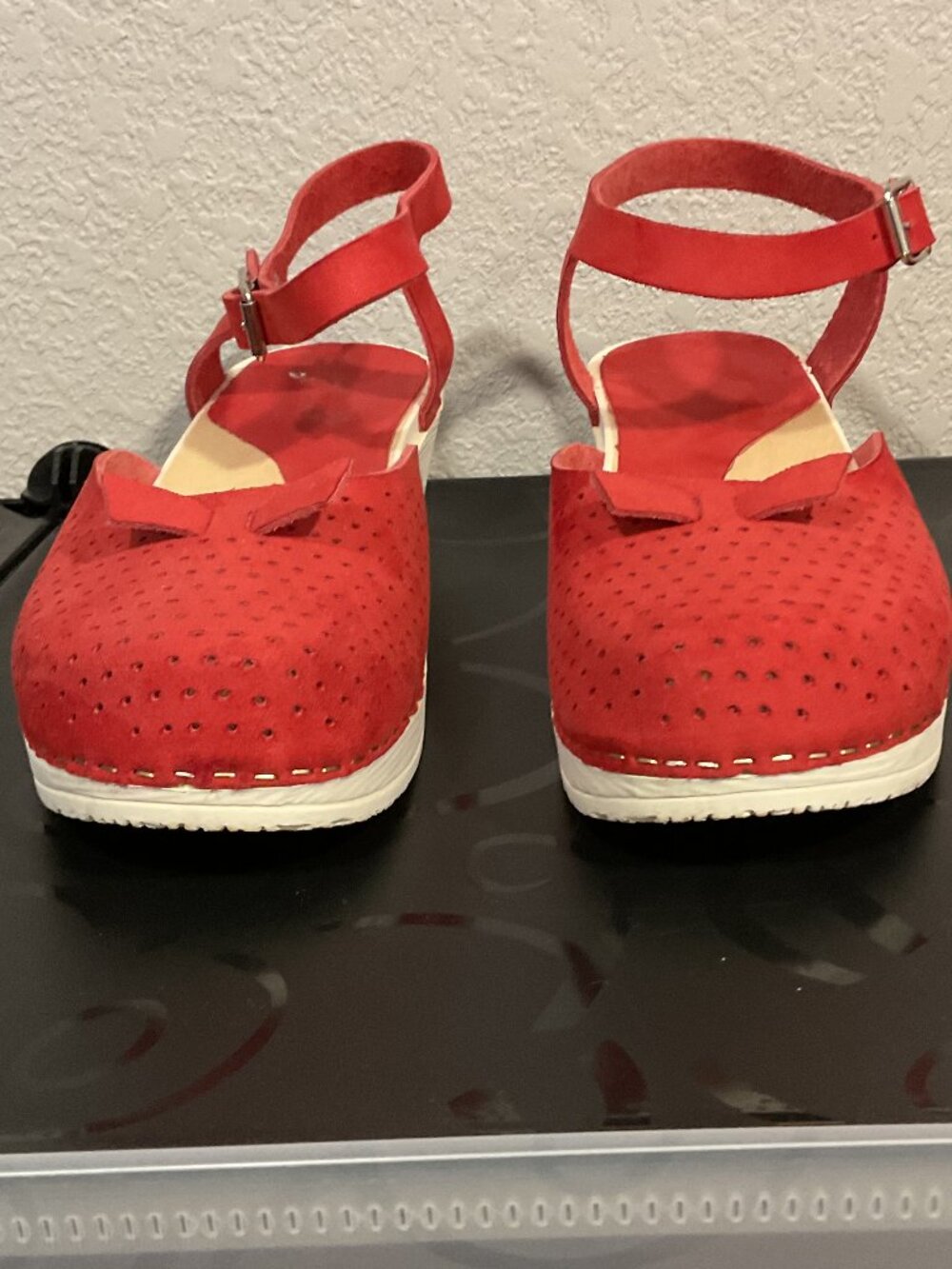 Red Suede Ankle-Strap Platform Sandals - Picture 3 of 16